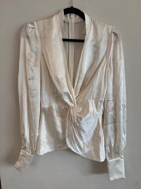 Jonathan Simkhai Cream Satin Long Sleeve Blouse Size 2
